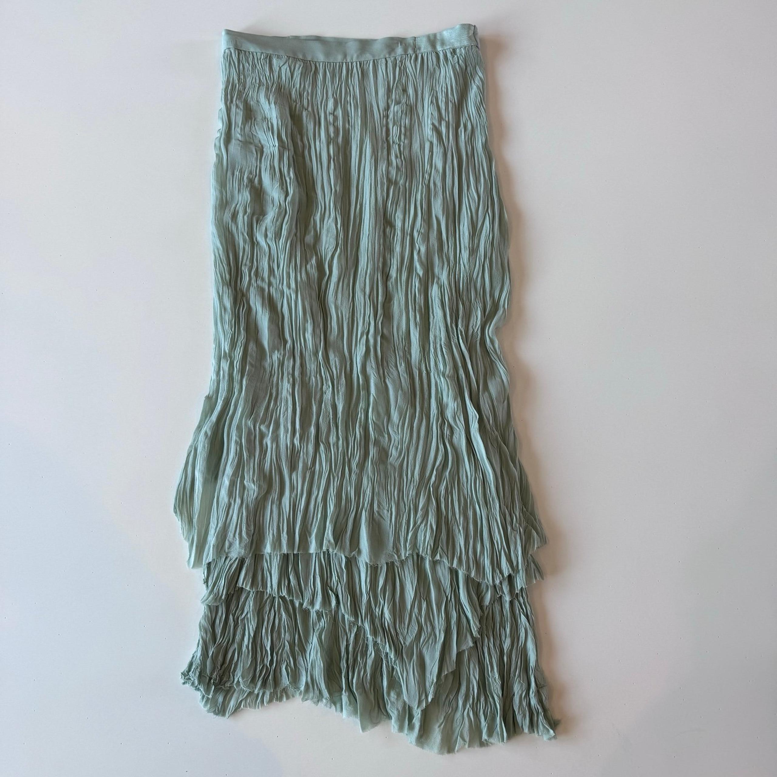 Alice + Olivia Skirt Size Small Sage Green Ruffle Midi Maxi Skirt