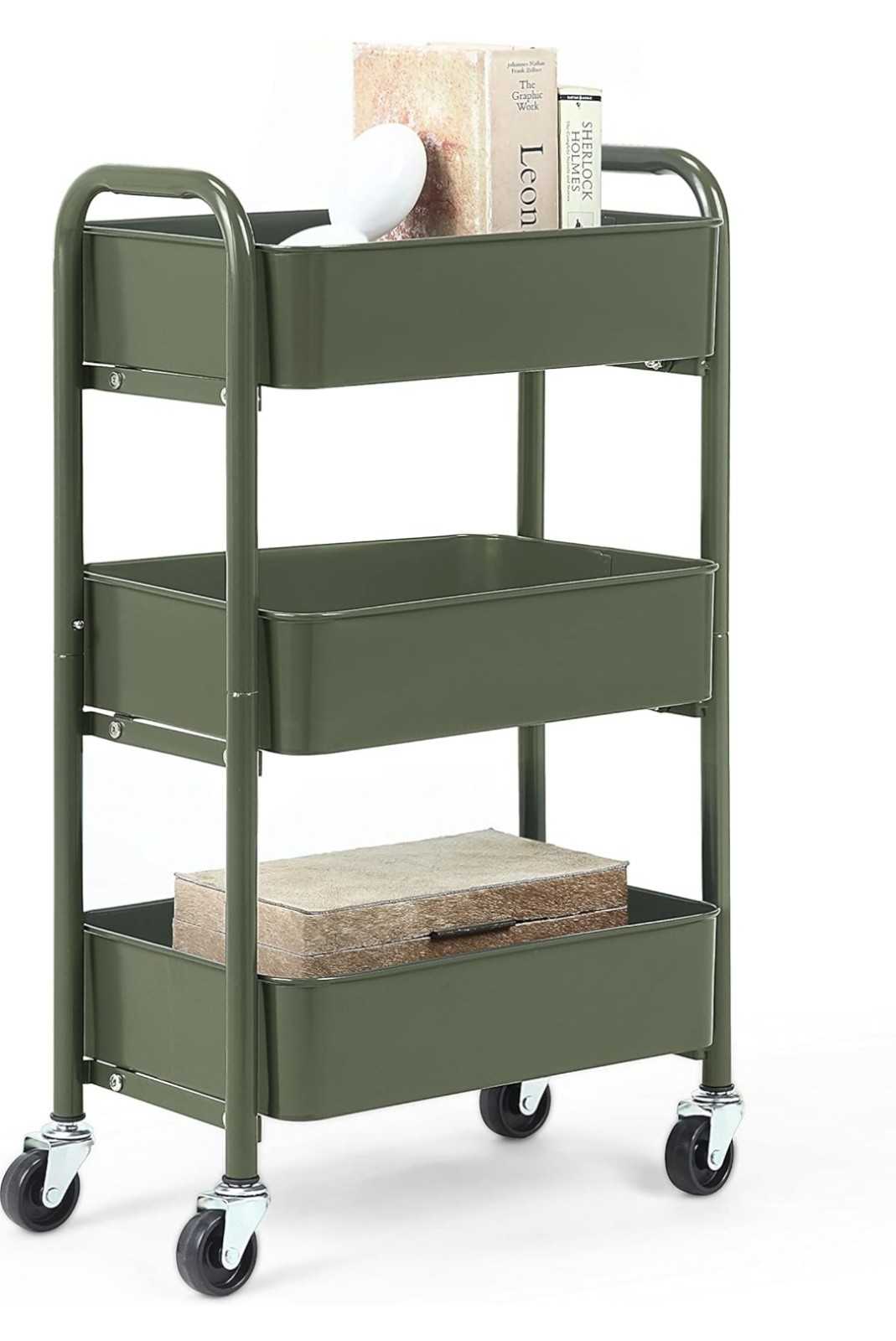 3-Tier Compact Rolling Metal Storage Organizer -Army Green