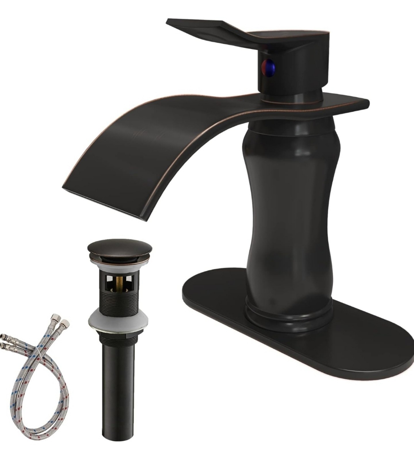 Bathroom Faucet Waterfall with Pop Up Drain Stopper - Oil Rubbed Bronze