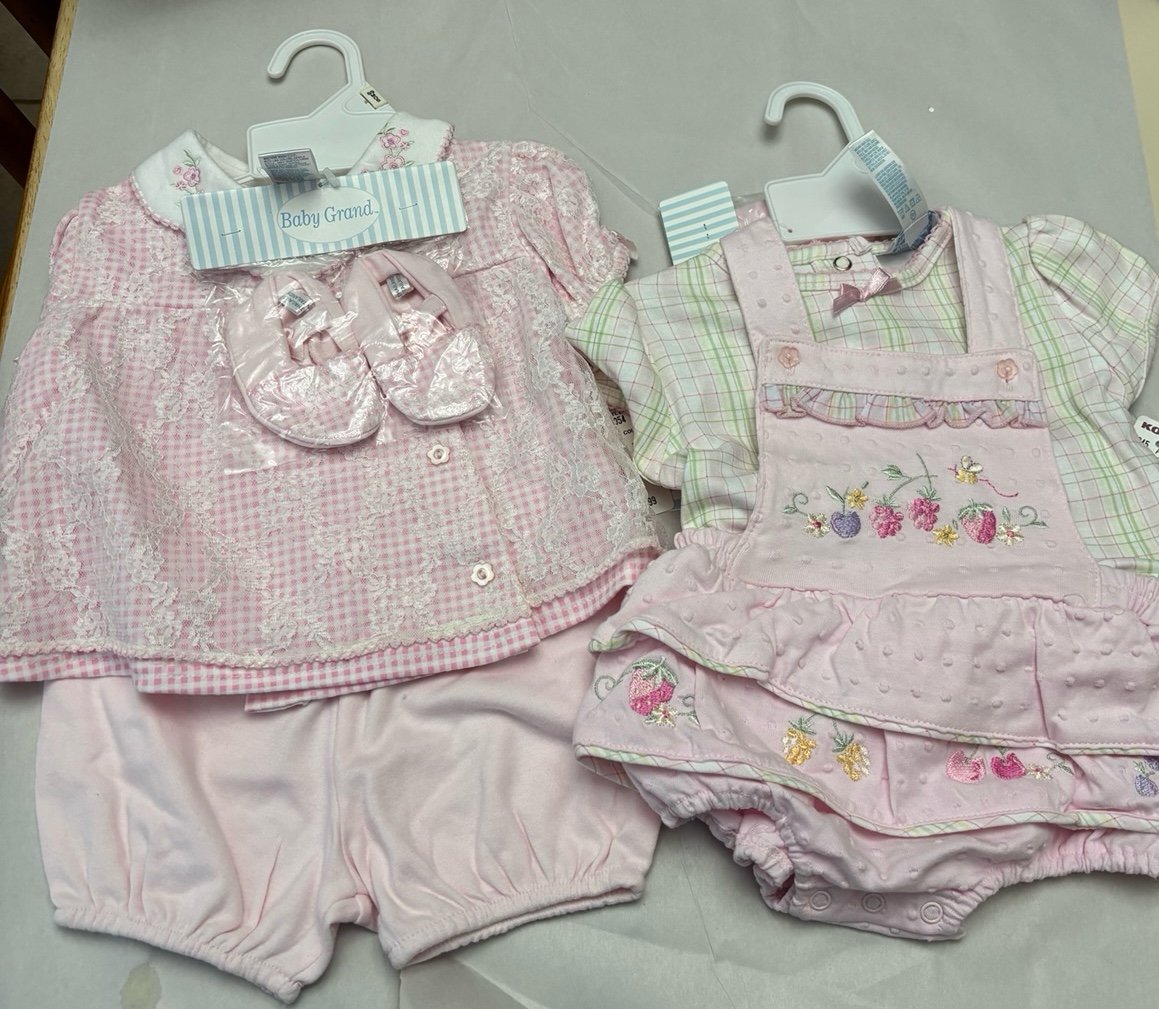 NWT- Vintage 2 Baby Grand 3 piece Romper outfits 6-9 months- embroidered