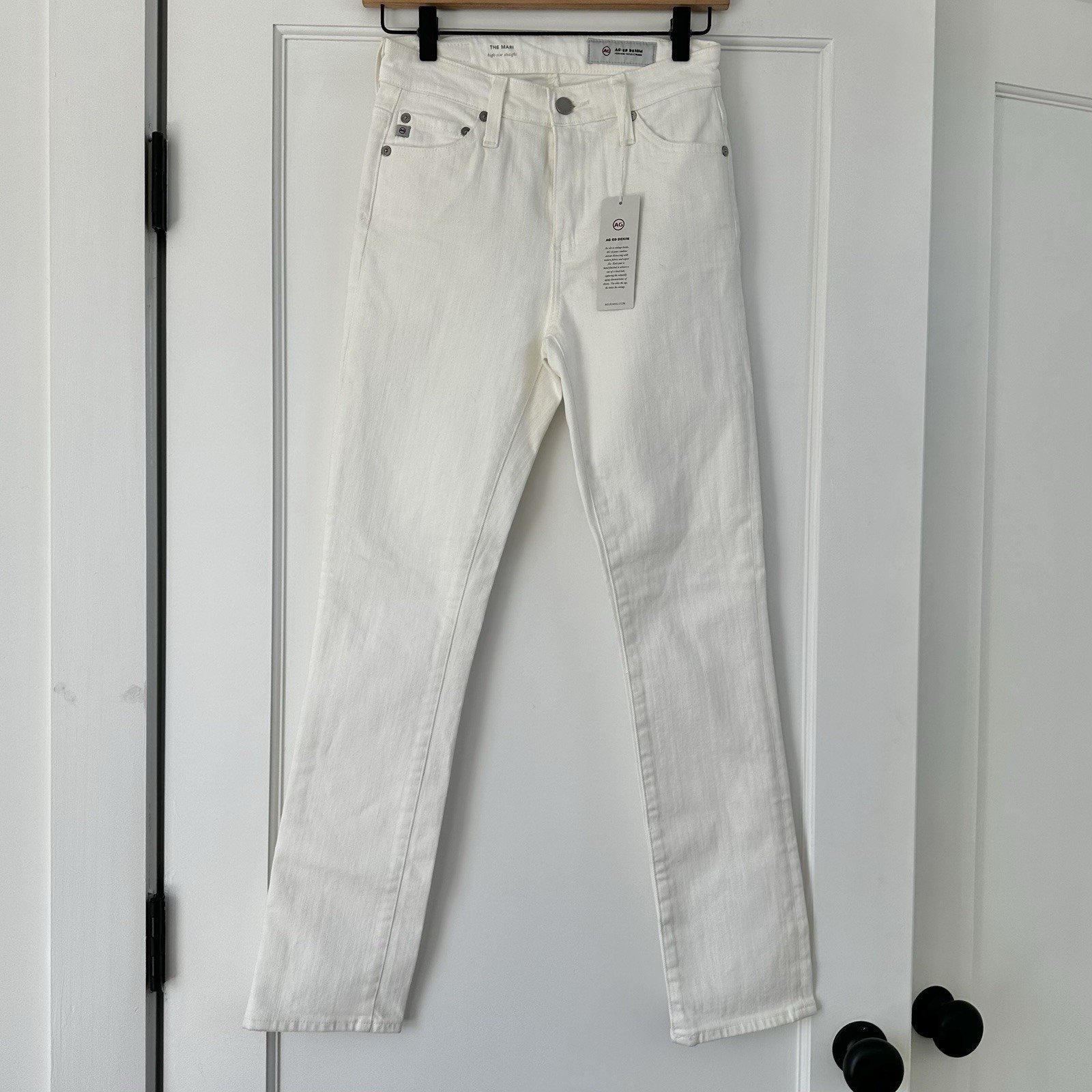 AG Mari High-Rise Slim Straight Jeans Women's Size 25 White
