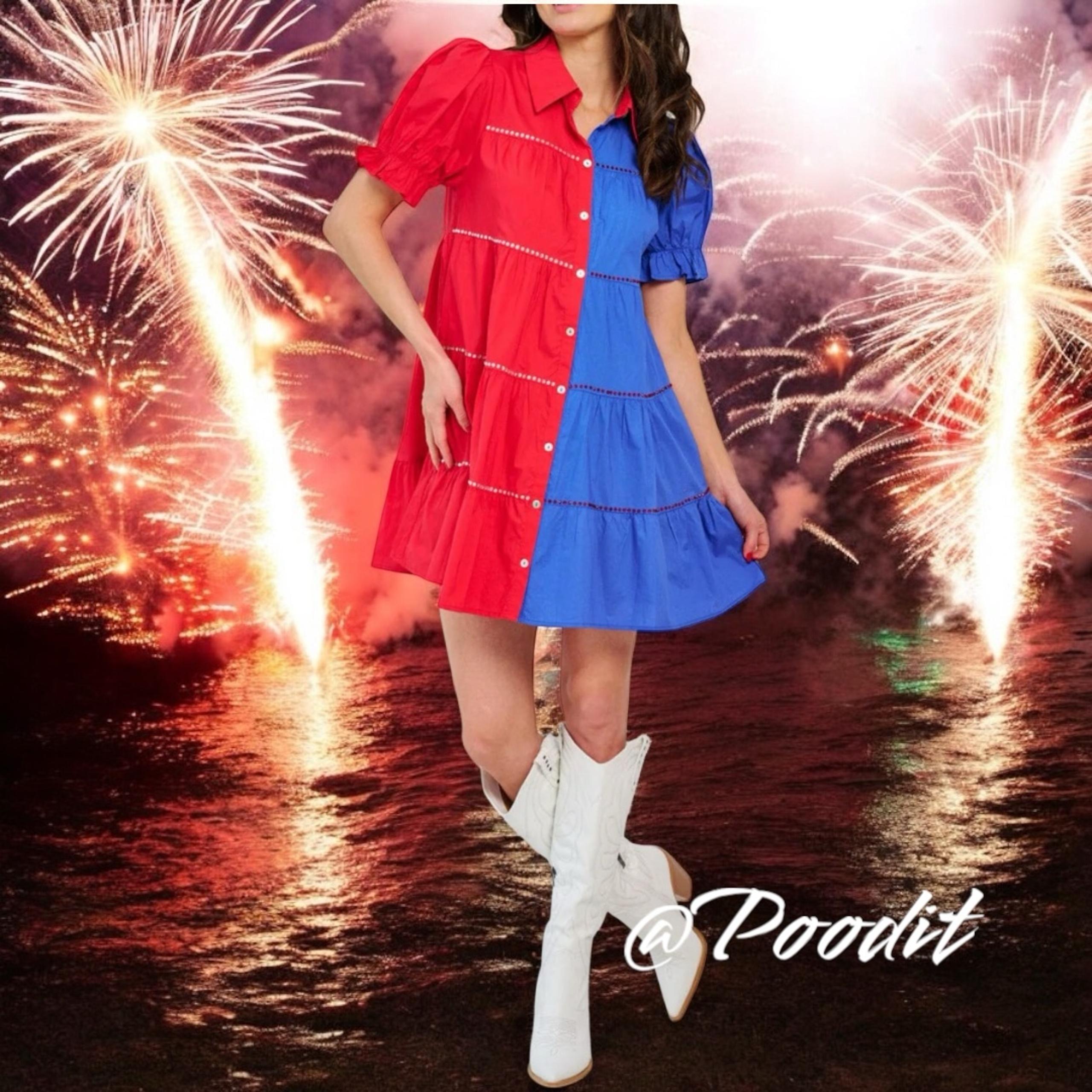 PEACH LOVE CALIFORNIA red and blue button up dress sz large