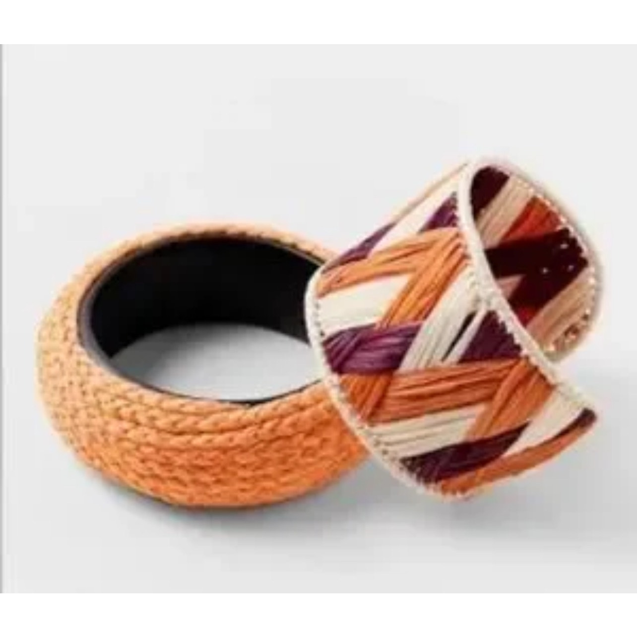 Nwt- ZARA natural rafia two piece bangle & cuff bracelet set
