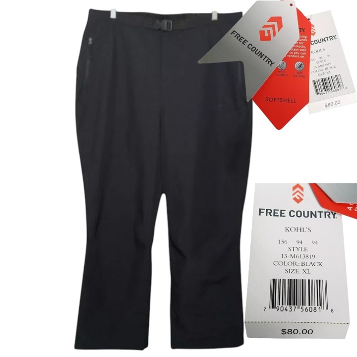 Free Country Unisex Size XL 41 x31 Ski Snow Pants Black Soft Shell 80 New