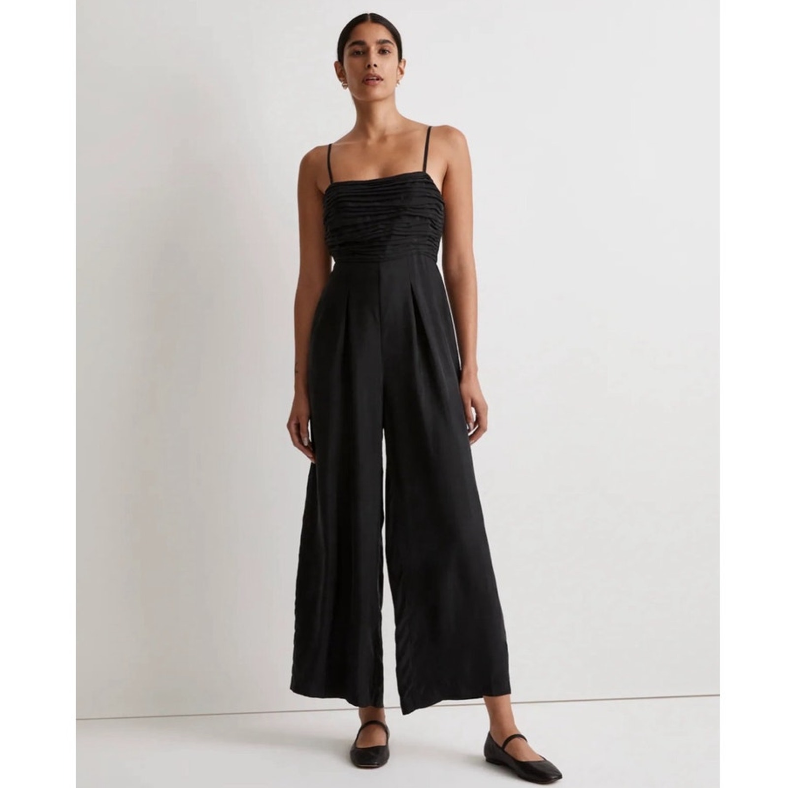 NWT Madewell Ruched Crop Straight-Leg Jumpsuit in Black Size 6