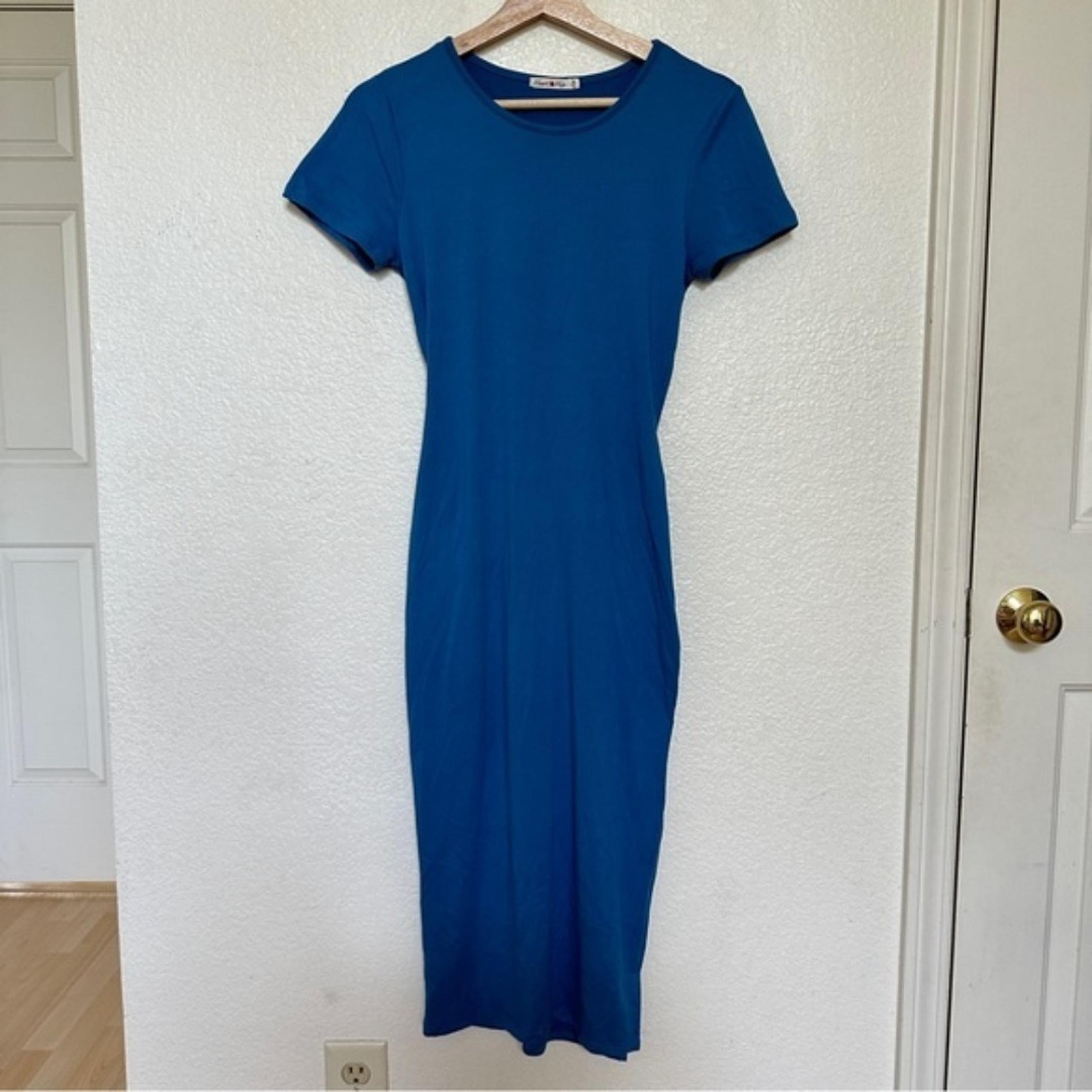 Heart Hips Blue Maxi Sundress Bodycon Fitted Women’s Slit Split Dress Twist Back