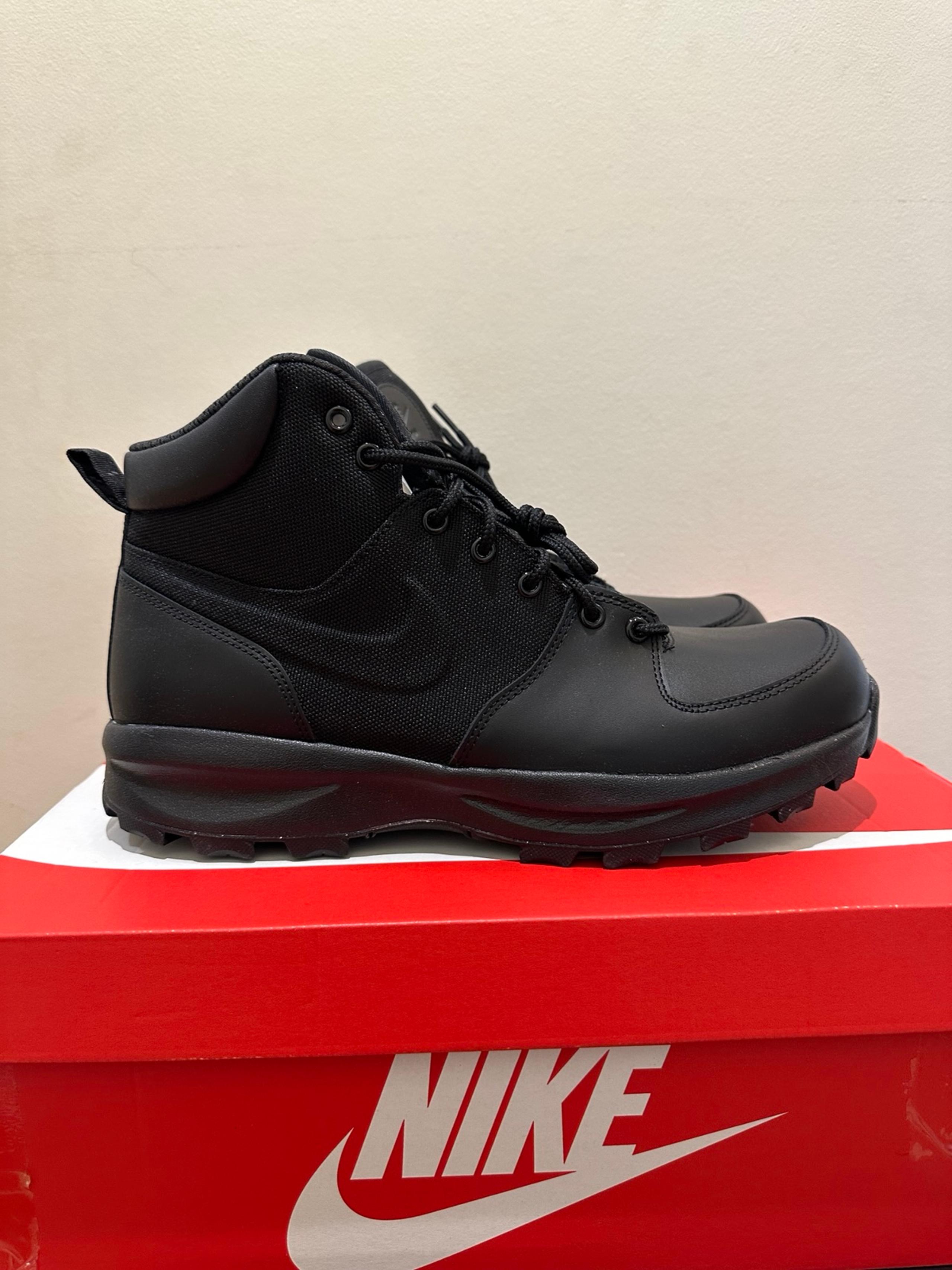 NIB Men Nike Manoa Triple Black Leather Anthracite and Canvas Boot 456975 001 12