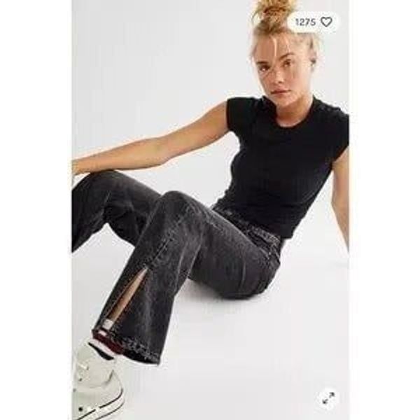 Free People | Long Lines Slit Straight Jeans | High Rise | Rockin Black | 26