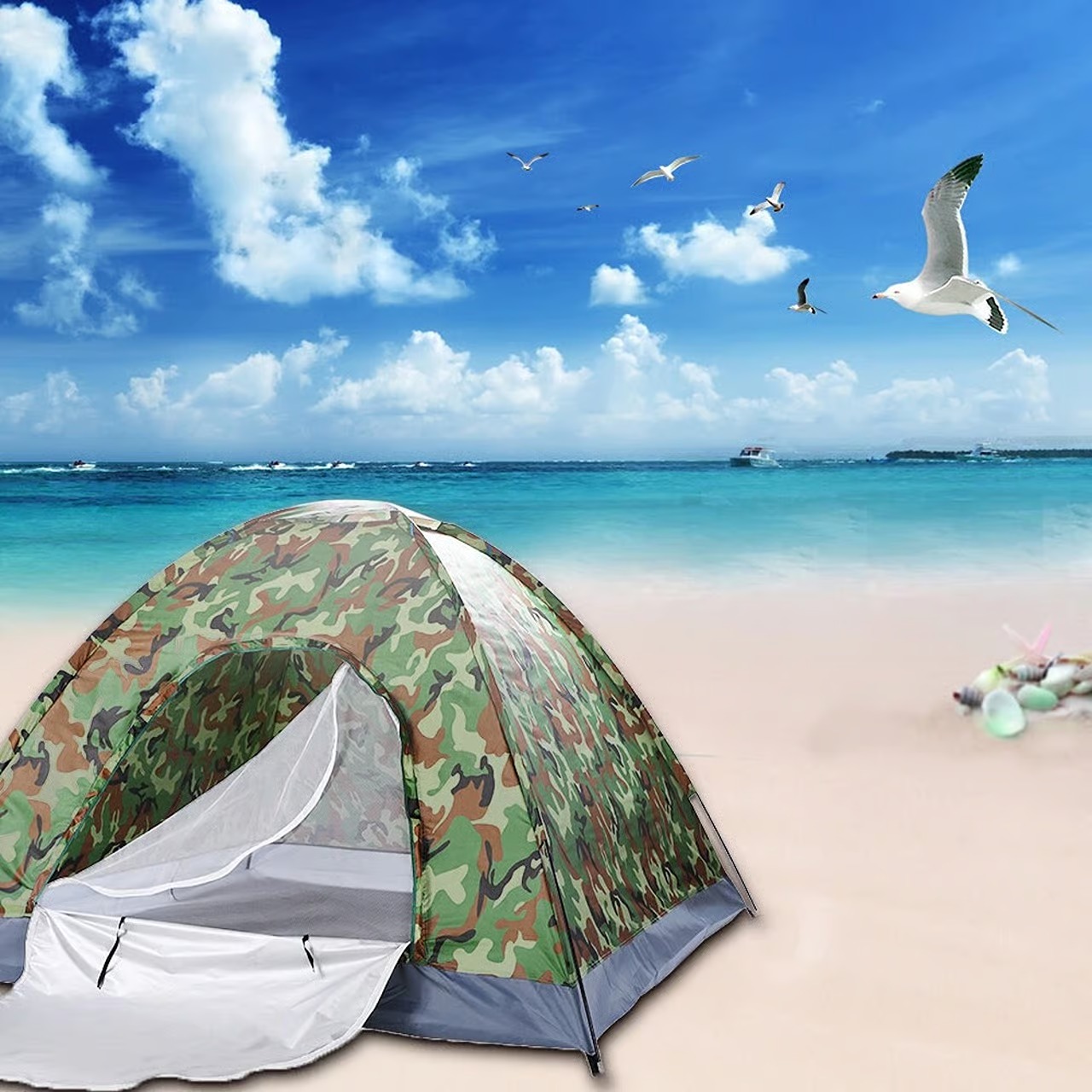 3-4 Person Outdoor Camping Waterproof 4 Season Folding Tent Camouflage Hiking US