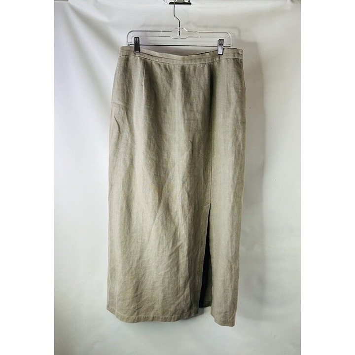 Eileen Fisher Womens Large Gauzy Linen Long Midi Skirt Khaki Artsy Lagenlook