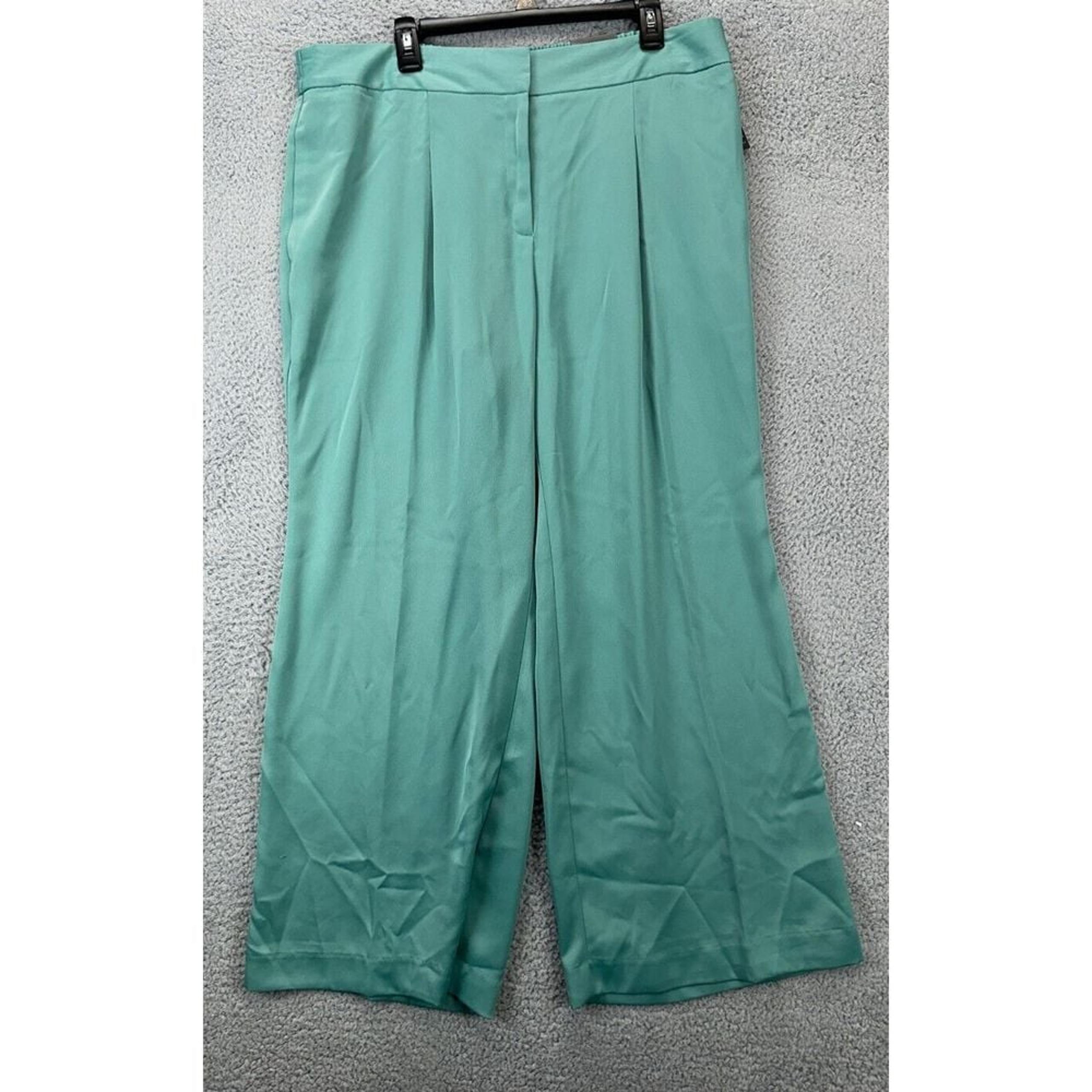 Worthington Cropped Pants Womens 2XLP Petite Teal Wide Leg High Rise Ladies NEW