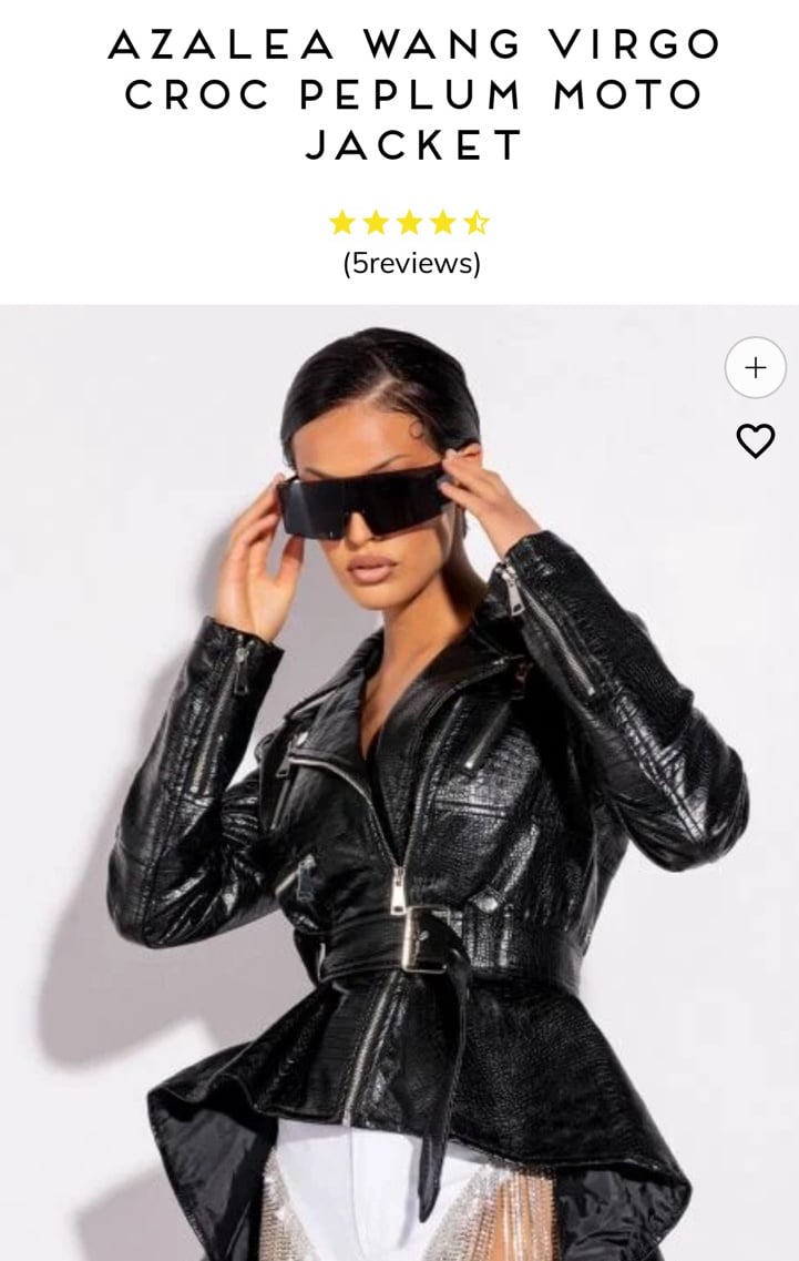 AZALEA WANG VIRGO CROC PEPLUM MOTO JACKET Black