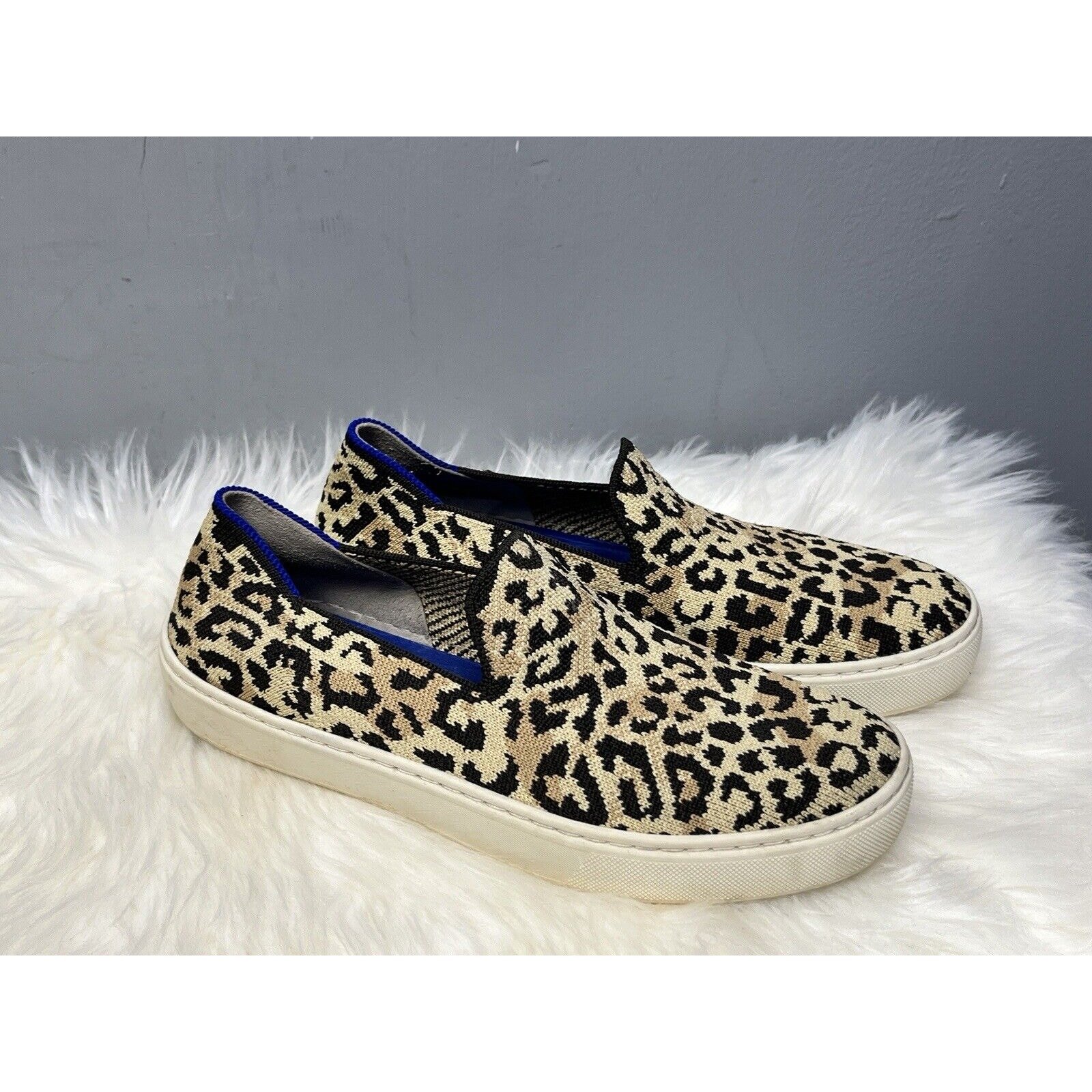 Rothy's Pale Cat Textile The Slip On Sneaker Womens size 6.5 Animal Print Shoes