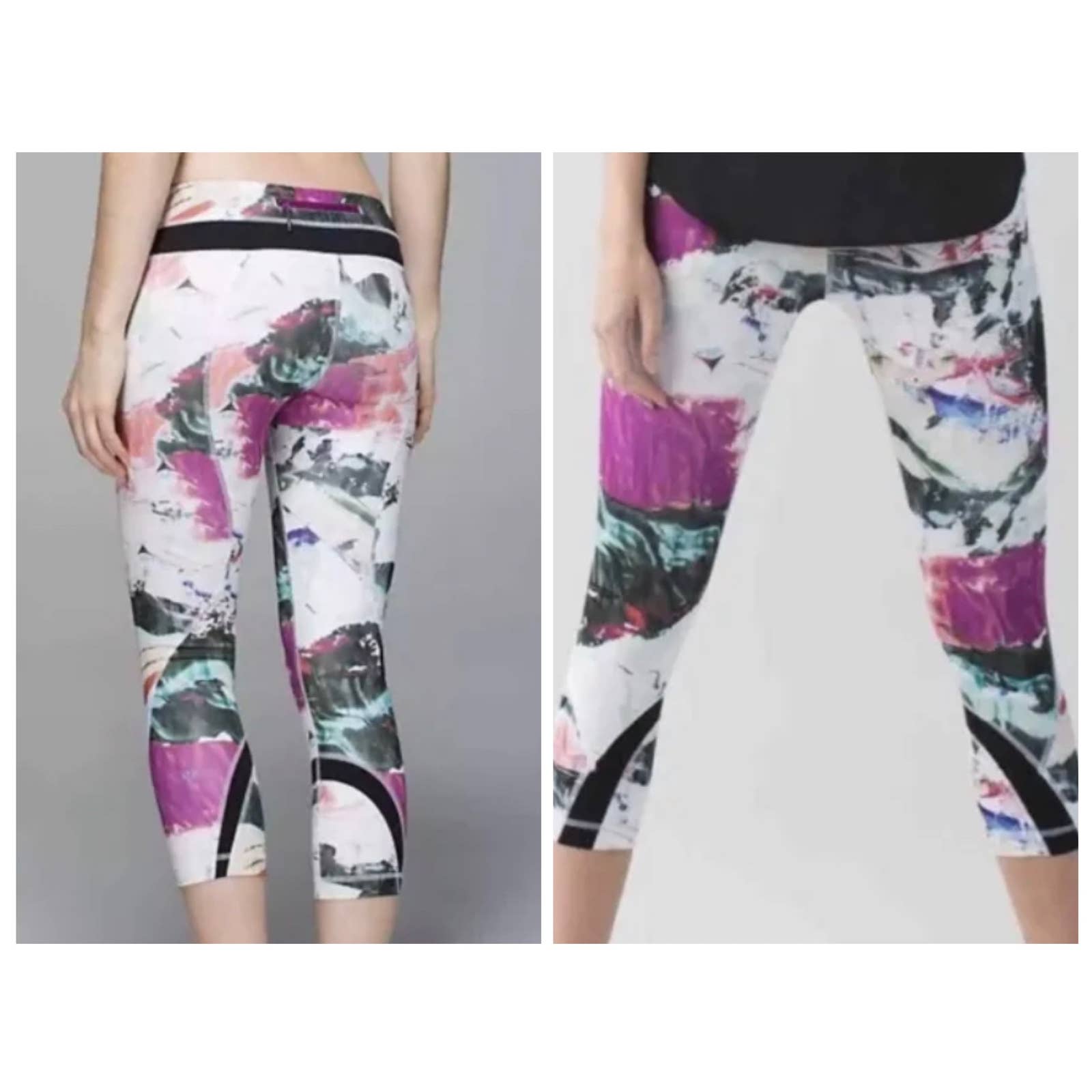 Lululemon Crop Run Inspire Luxtreme Pigment Wave Multi Black Leggings Size 8