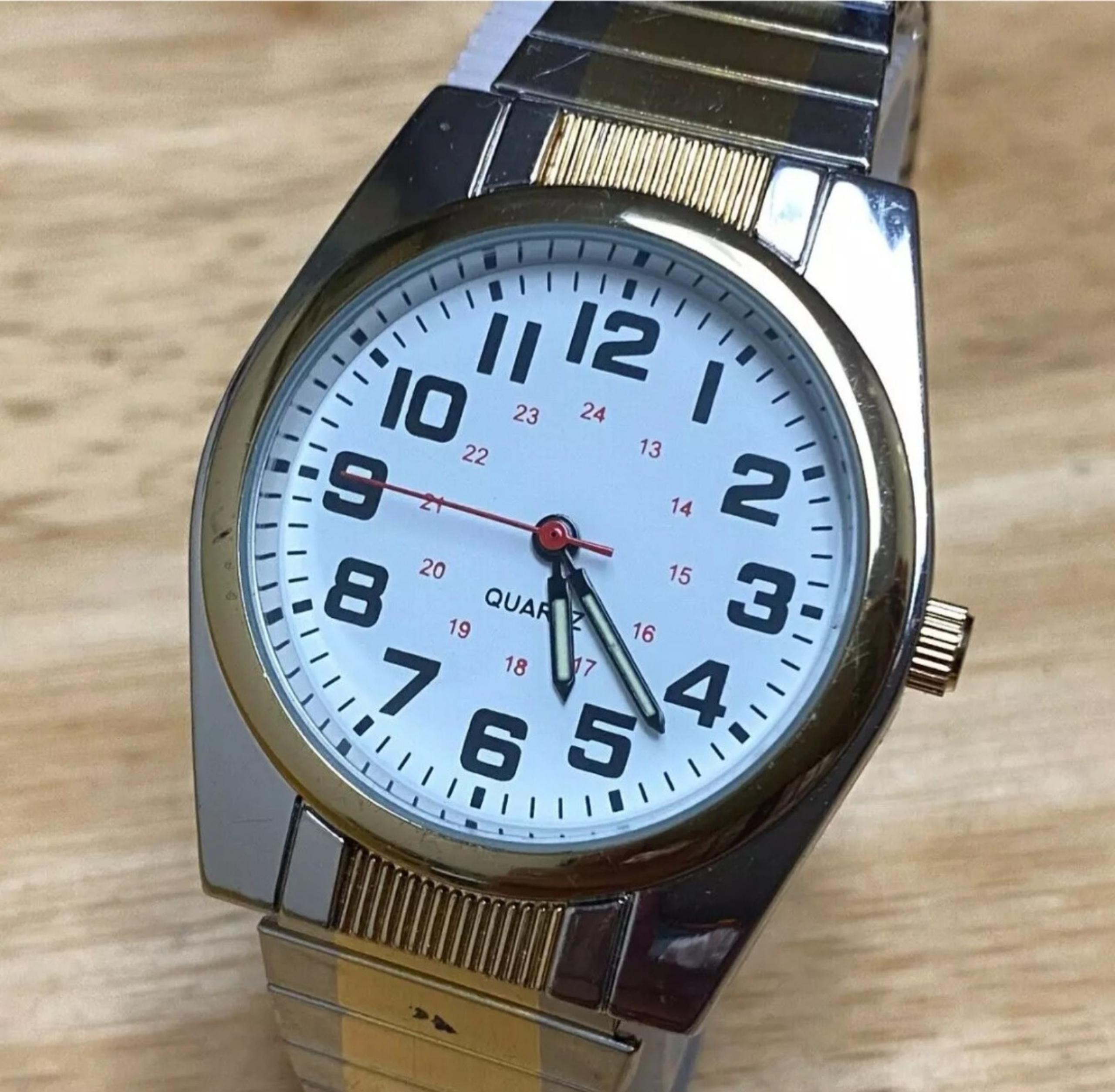VTG Accutime Quartz Watch Men Dual Tone Military Dial Stretch