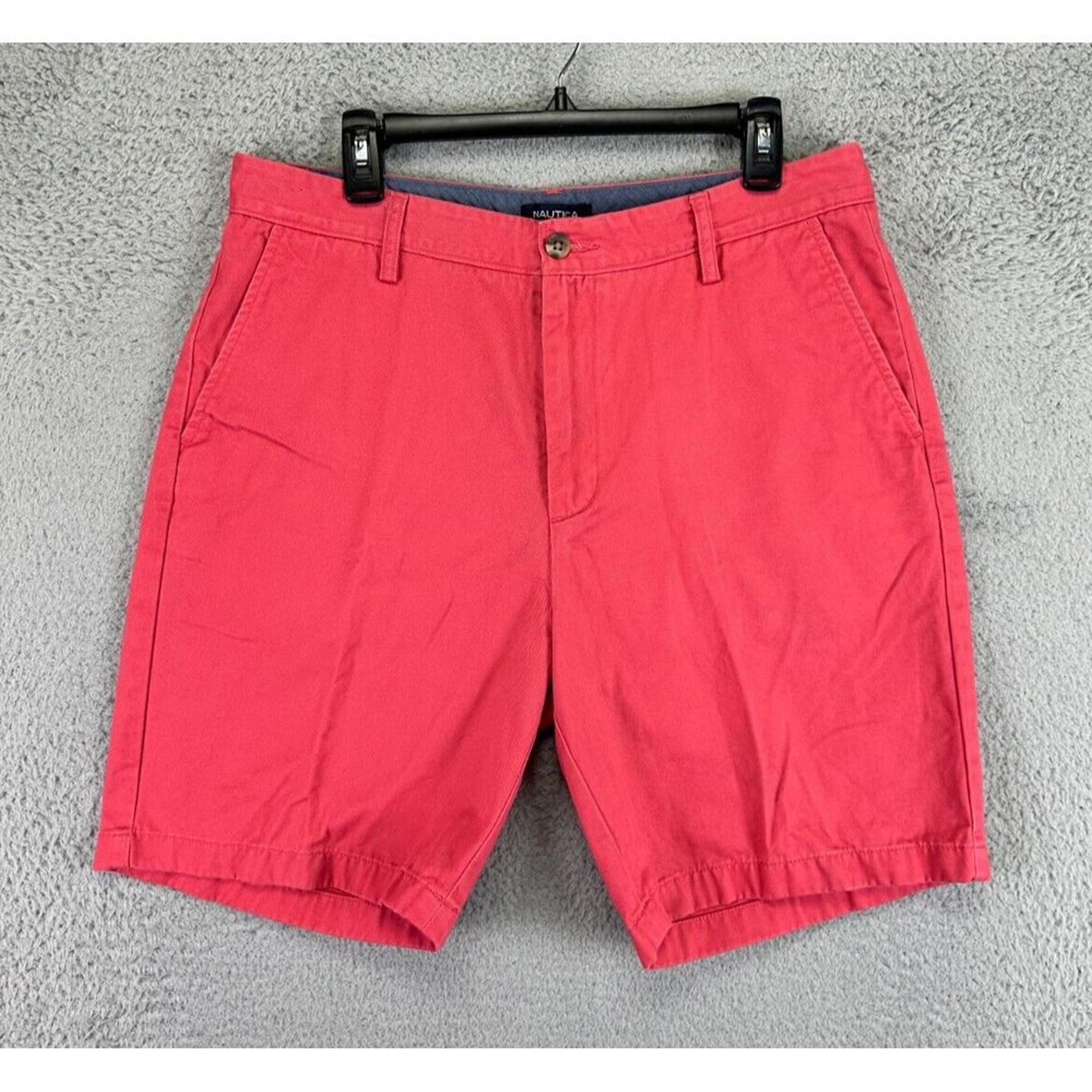Nautica Shorts Mens 34 Red The Deck Short Khaki Chino Pockets Casual Flat Front