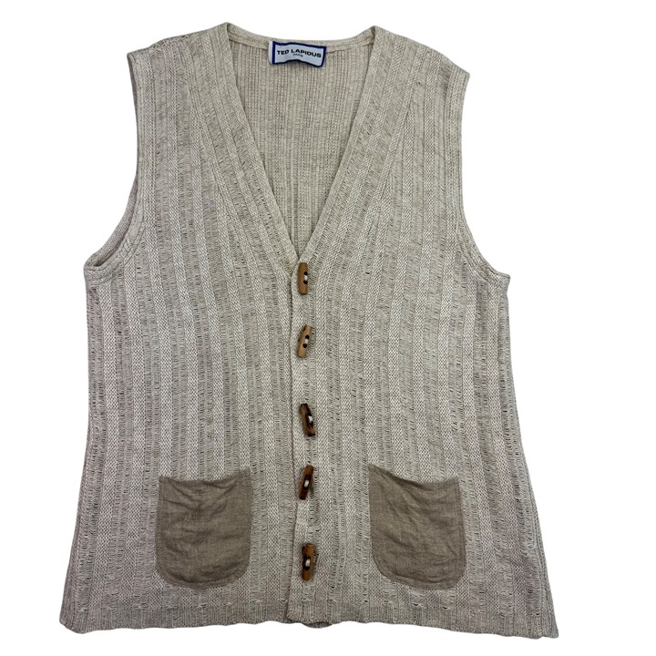 Vintage Ted Lapidus Beige Linen Blend Dropped stitch knit Earthy boho vest SZ L?