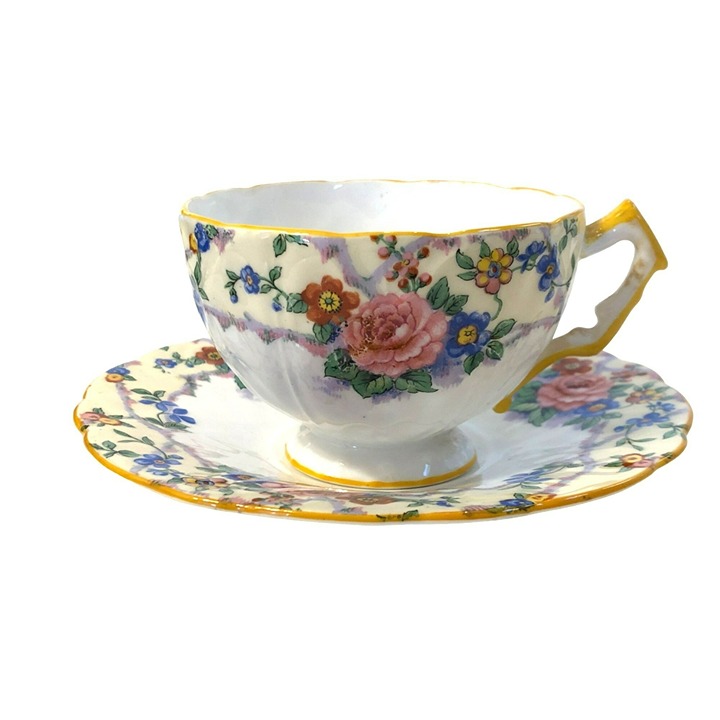 Vintage Aynsley Pink Yellow Floral Bone China Teacup England 765688