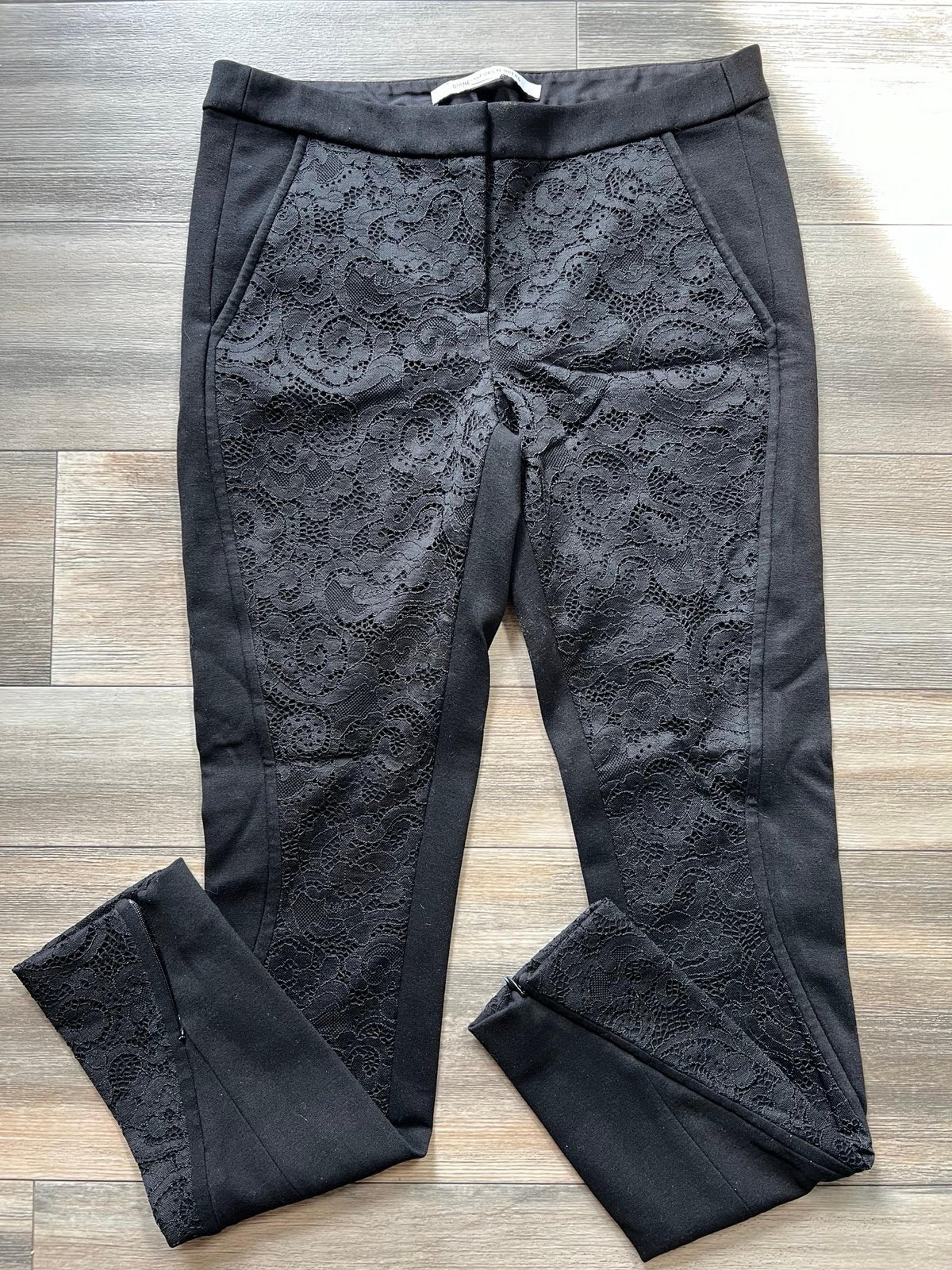 Diane Von Furstenberg Black Lace Pants- 4