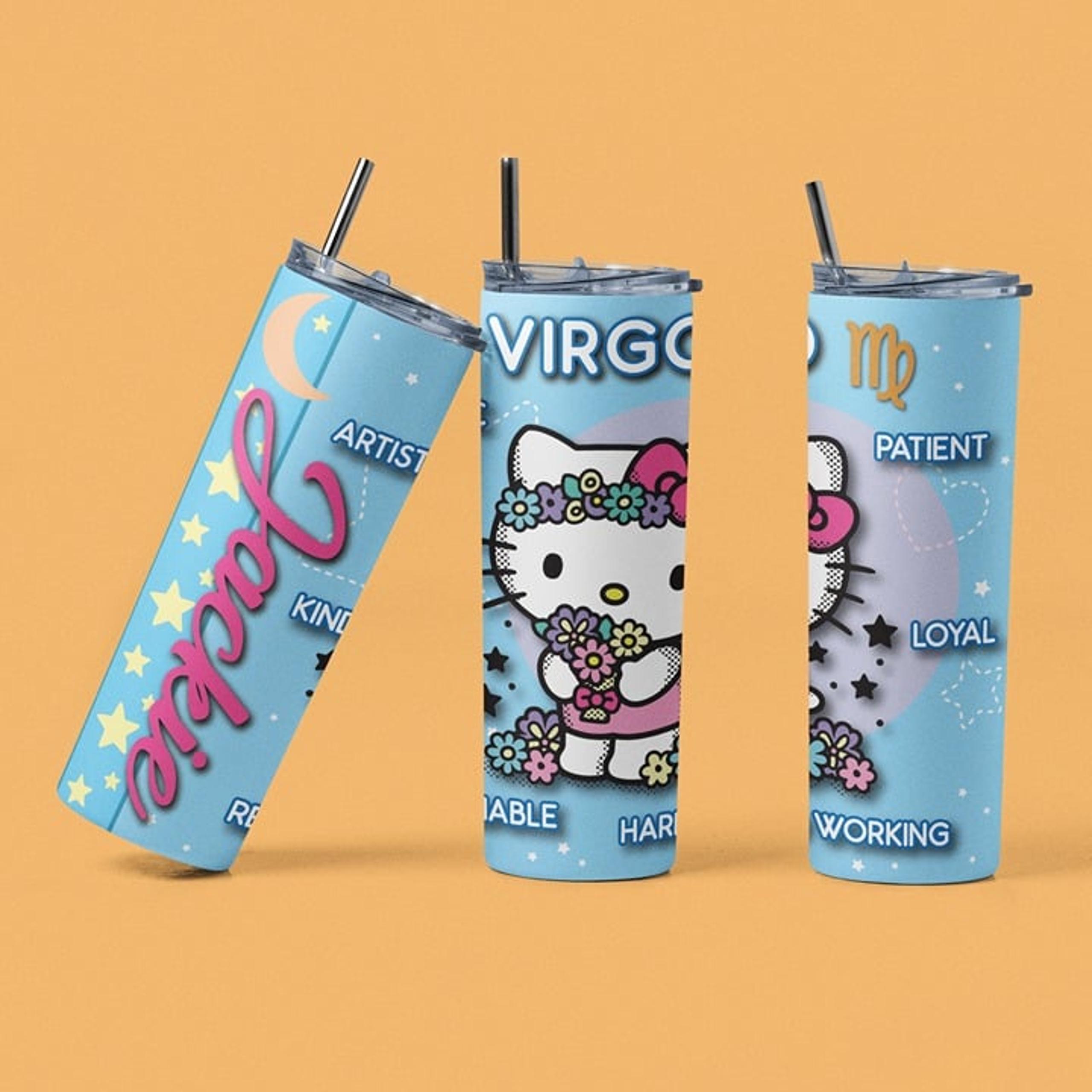 Personalized Blue Zodiac Virgo Kitty 20 oz. Stainless Steel Tumbler - Free Ship! - Customized & Personalized
