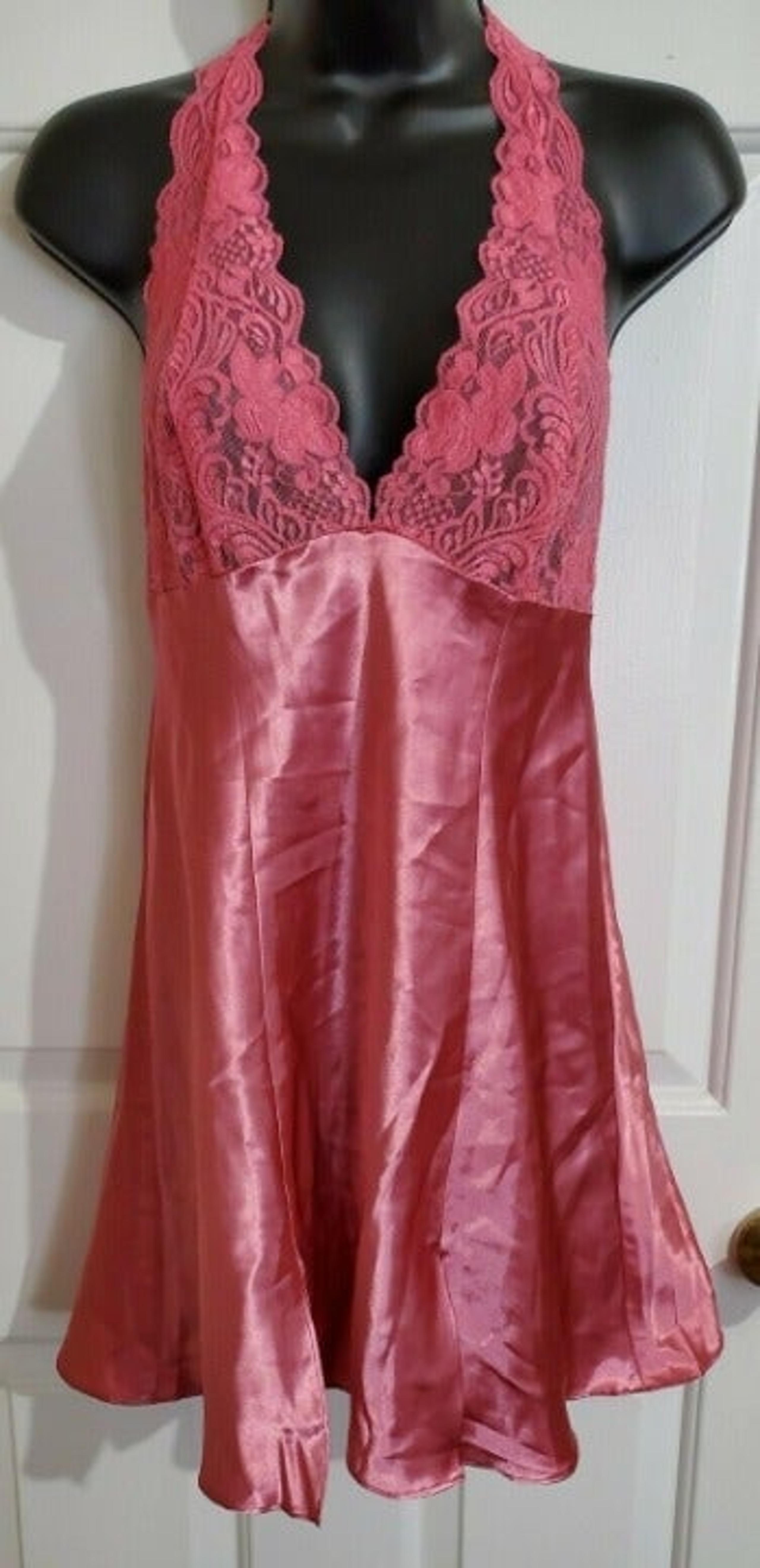 Frederick's Of Hollywood Coral Sexy Pink Lace Halter Sleep Nightie Small Slip