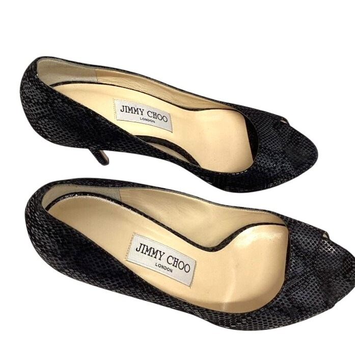 Jimmy Choo London Python Leather Peep-Toe Heels 37.5 (US 7.5)