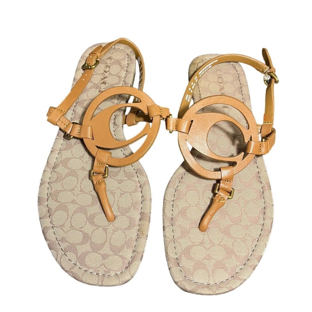Coach Women's Jeri brown logo Leather Sandals size 8B