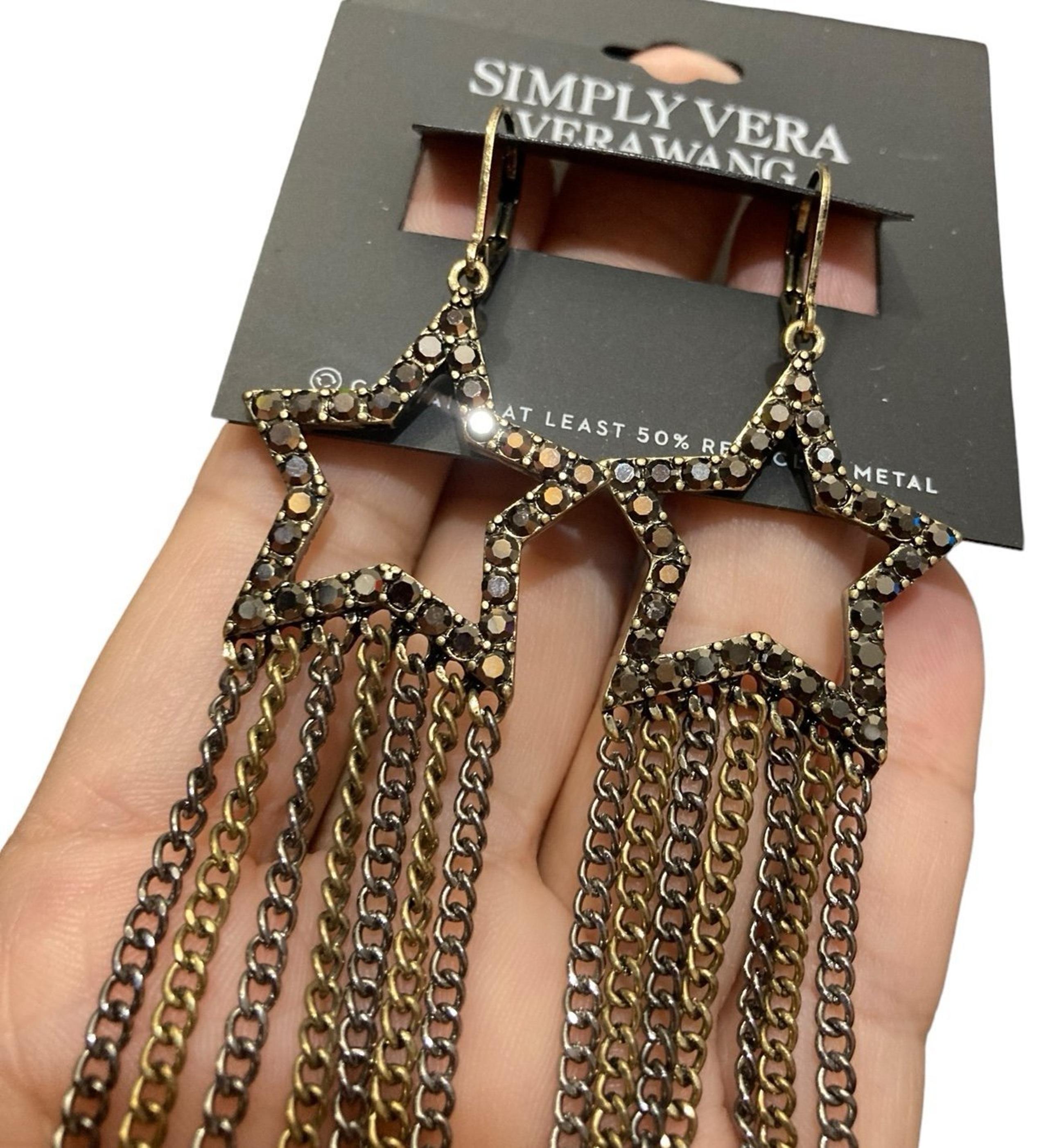 NEW Simply Vera by Vera Wang Celestial Crystal Star Chain Drop Earrings