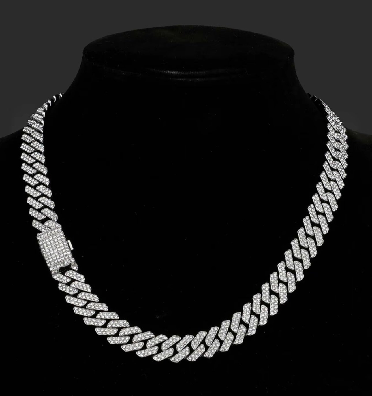 Mens Cuban Link Chain Iced Out Silver Miami Cuban Necklace With Diamond Bling