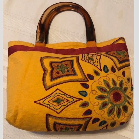 Boho Embroidery Satchel Tortoise Handles
