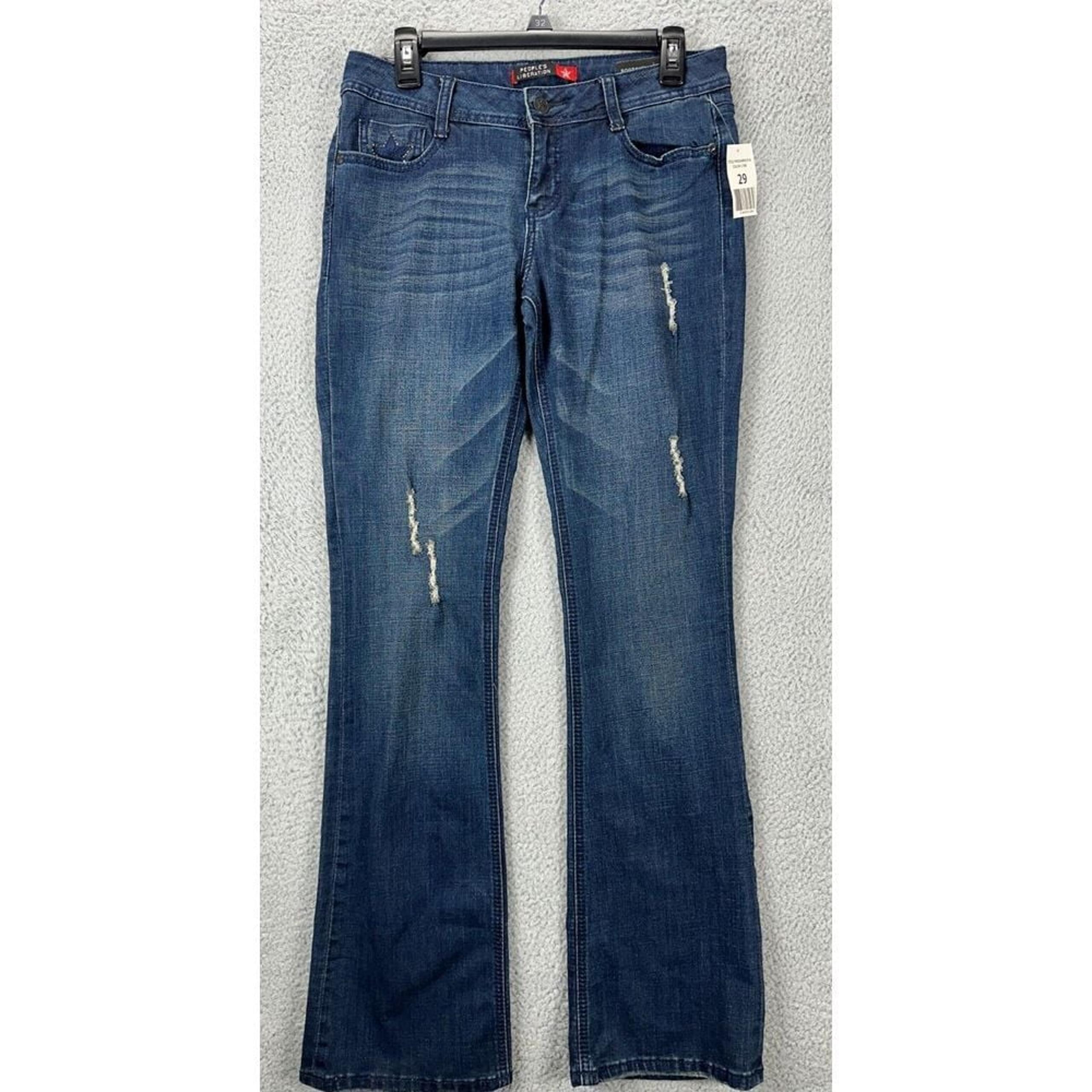 Peoples Liberation Jeans Women 29 Blue Distressed Bootcut Denim Pants Ladies NEW