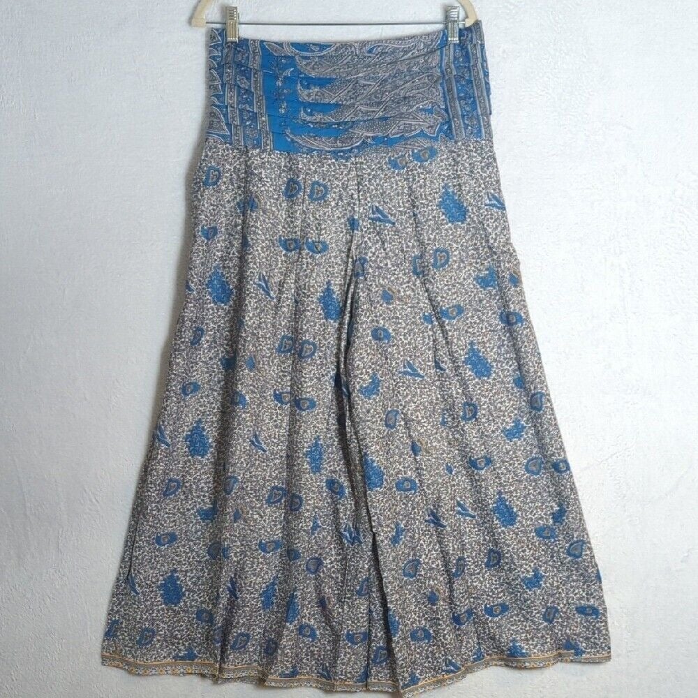 Junglee Billee Women's Blue Paisley Silken Wide Leg Boho Flowy Pants Free Size