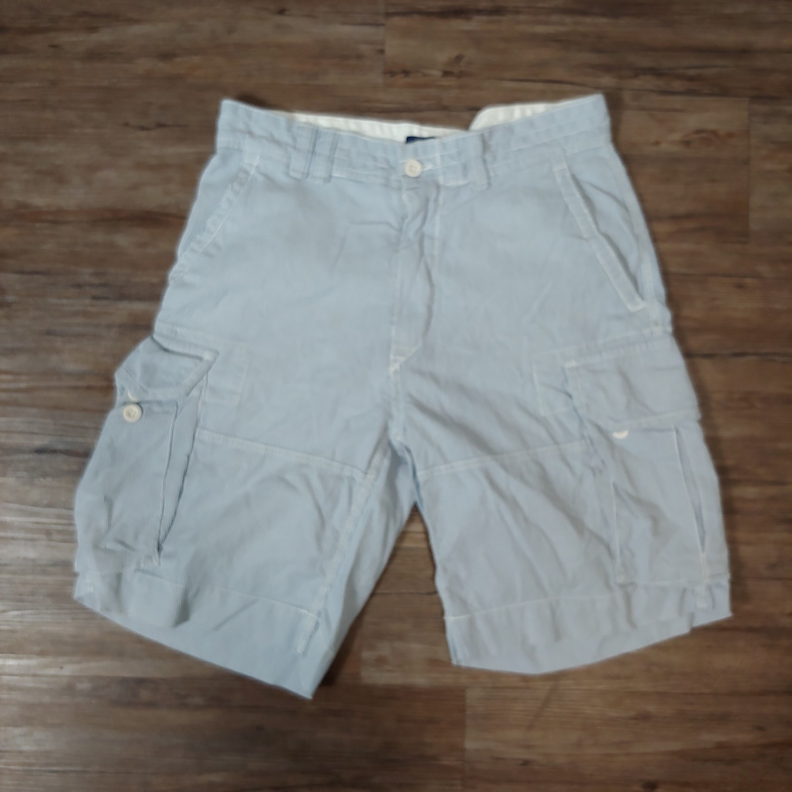 Polo Ralph Lauren Cargo Chino Shorts Sz 32 White Blue Pinstripe