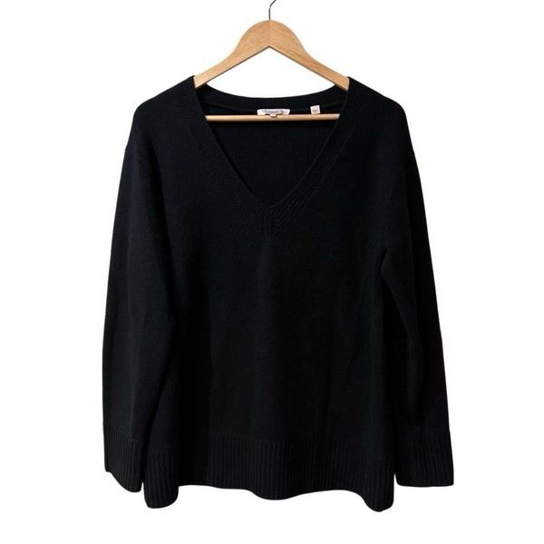 Vince 100% Cashmere Weekend V-Neck Long Sleeve Pullover Sweater Medium Black