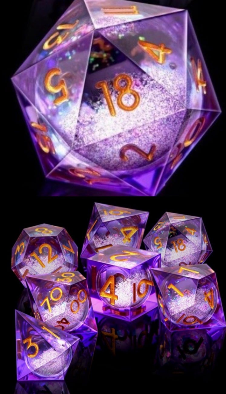 Set/7 Deep Purple Liquid Core Glitter Quicksand D7 Sharp Edge D&D Violet w/Gold