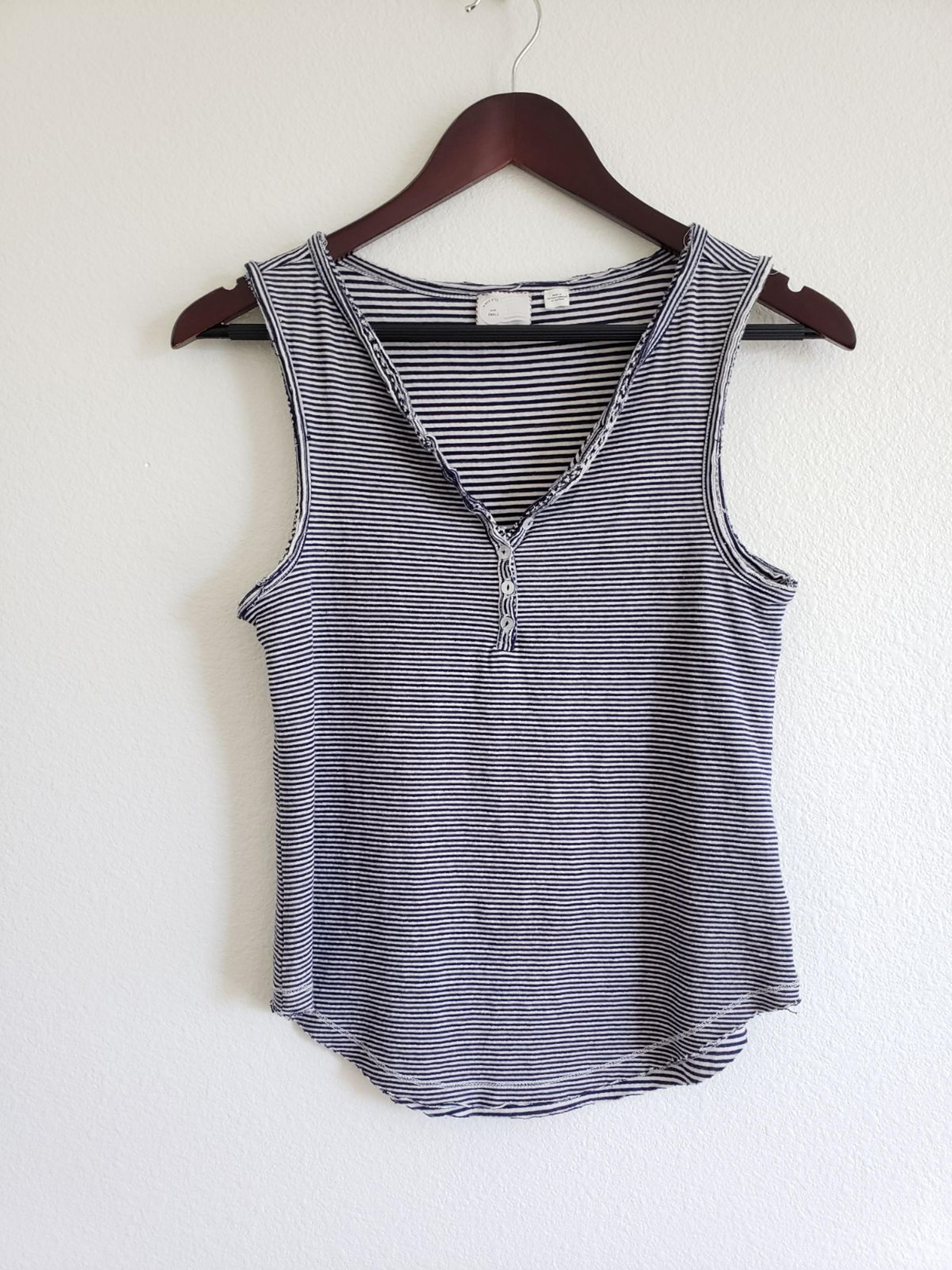 Anthropologie Striped Henley Tank Top S