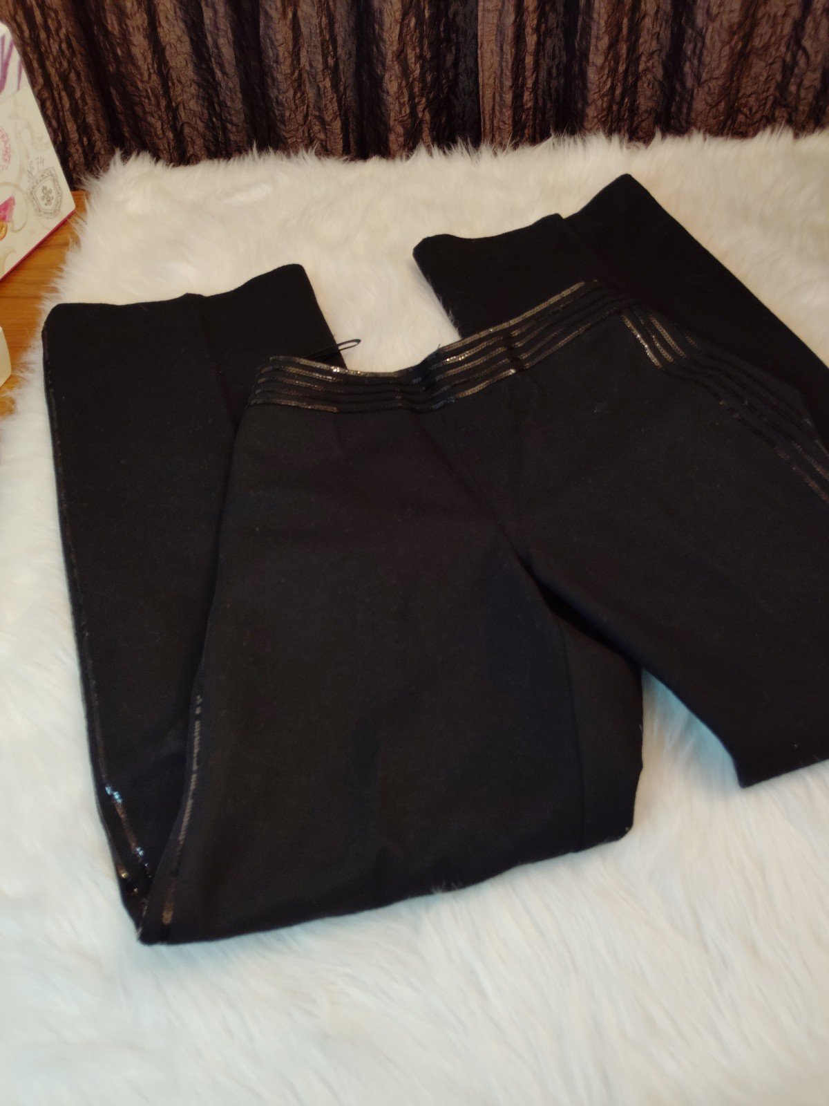 BLACK WOOL PANTS TROUSERS TUXEDO STYLE DRESS PANTS STRAIGHT LEG SZ 2 WOMENS SZ 2