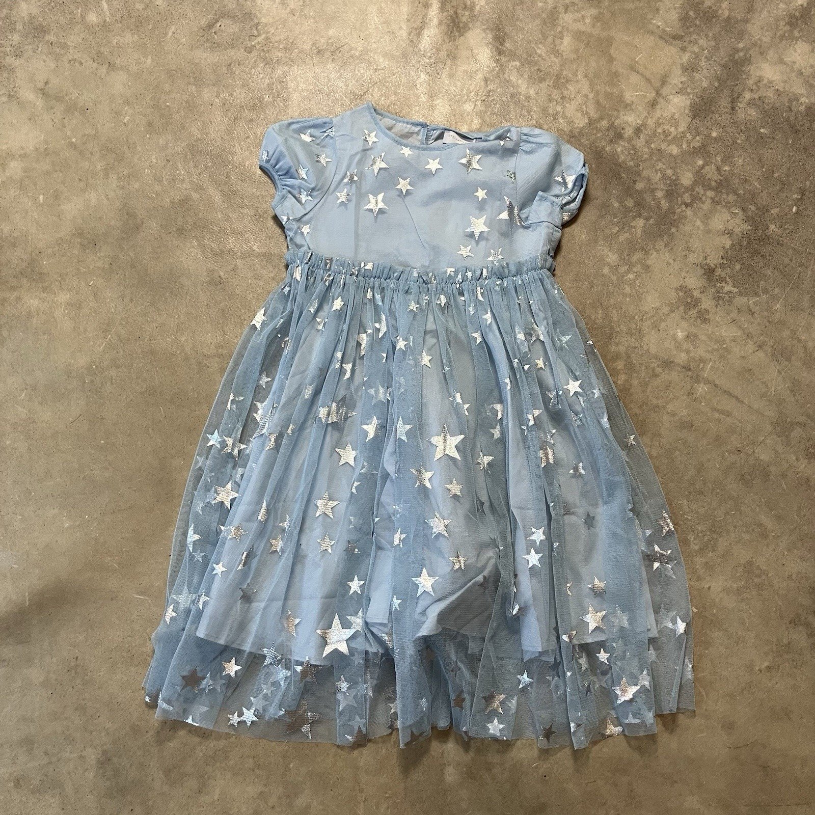 Stella McCartney Kids Girls Dress Sz 3 Blue Silver Star Tulle Short Sleeve