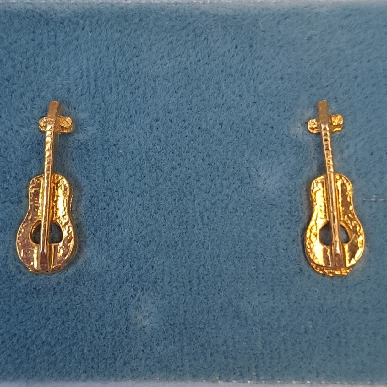 Vintage Guitar Earrings Gold Plated 70s Elvis Rockabilly Post Studs Music Rare