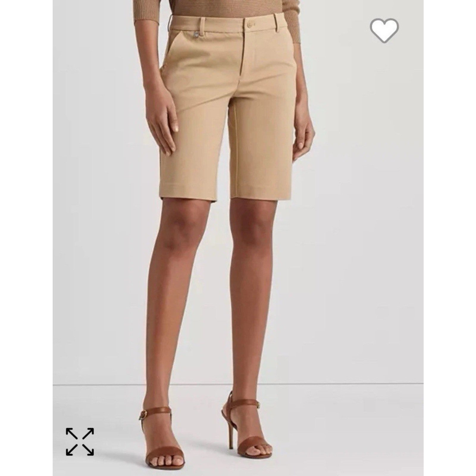 New Lauren Ralph Lauren Women Stretched Cotton Shorts Bermuda Birch Tan. Size 2P