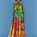 Farm Rio Ombre Forest Maxi Dress in Tropical Multicolor Tiered Rainbow, Size S