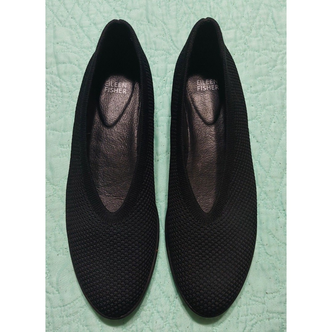 Eileen Fisher Shoes Women Size 10,Black Stretch ,Low Wedge Ballet Flat,Comfort