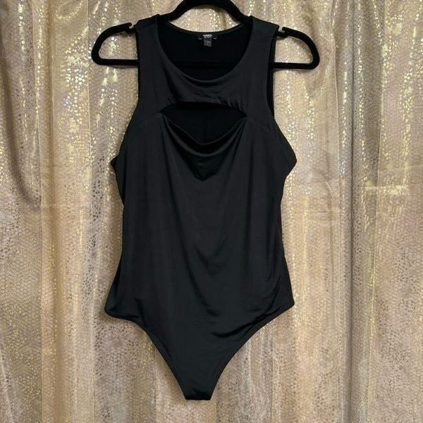 Express Black Cutout Body Contour High Neck Bodysuit Large