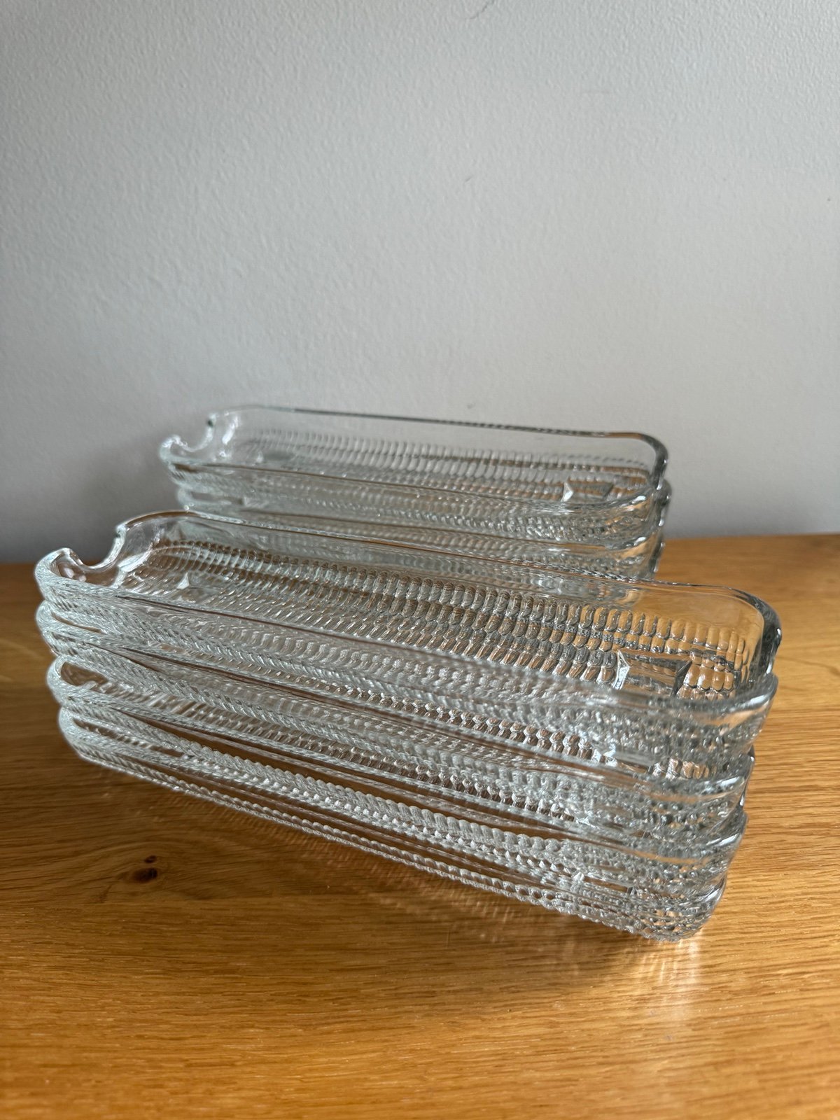 Vintage Corn On The Cob Footed Clear Pressed Glass Dishes - Set Of 8