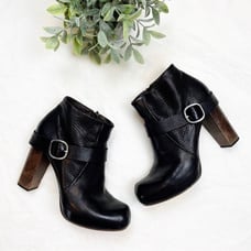 COLICO Chunky Black Leather Heeled Booties Size 38 1/2
