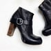 COLICO Chunky Black Leather Heeled Booties Size 38 1/2