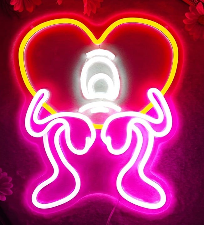 Fun Bright Red Bad Bunny Sad Heart LED Night Light Room Wall Decoration