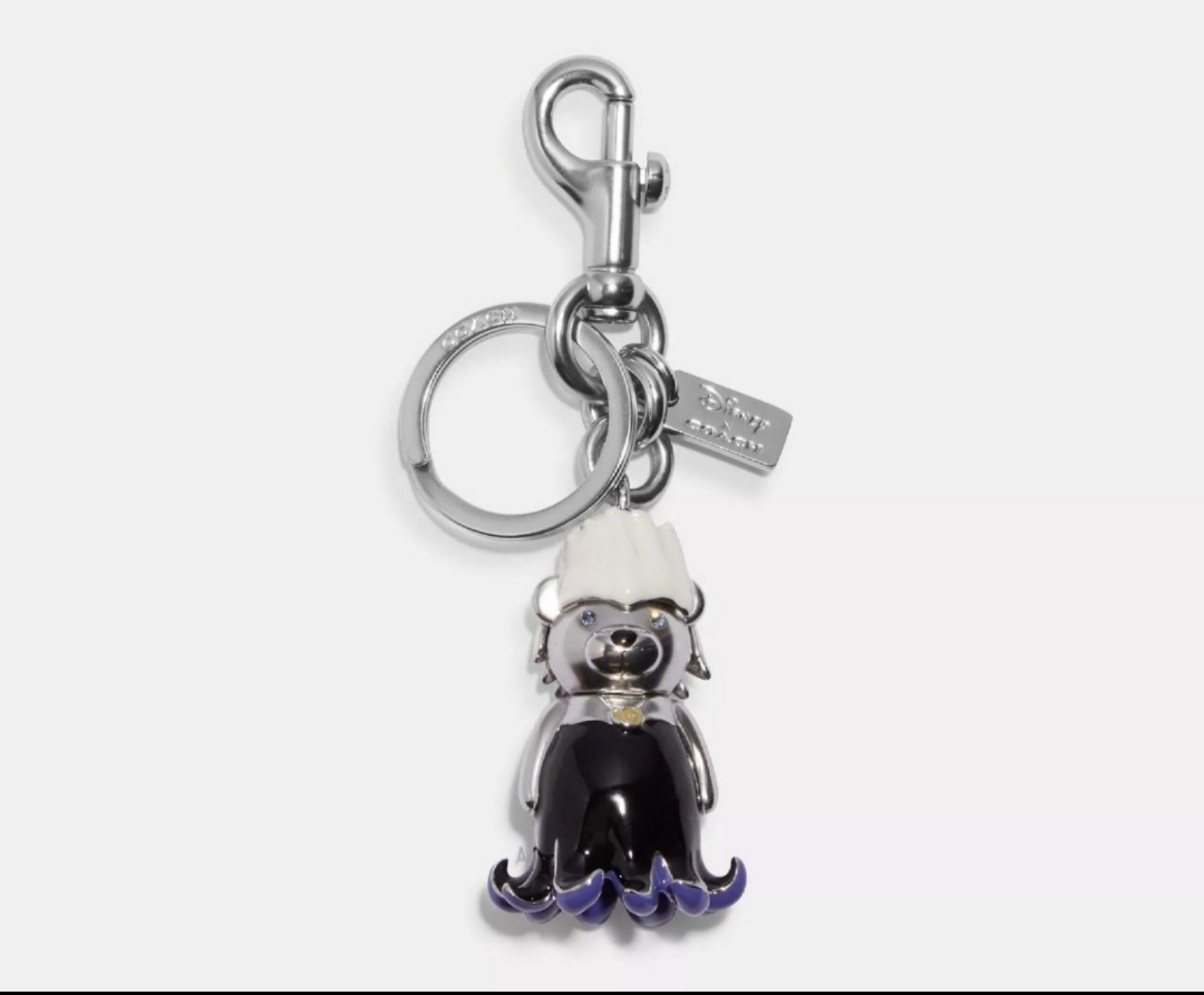 New! Coach X Disney Ursula Bear Bag Charm Keychain Silver Black White.