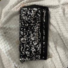 Victoria secret black silver sequence two zip wristlet