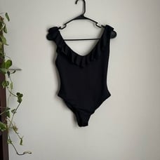 Eberjey Loreta Solid Black Ruffle Swimsuit One Piece size Small